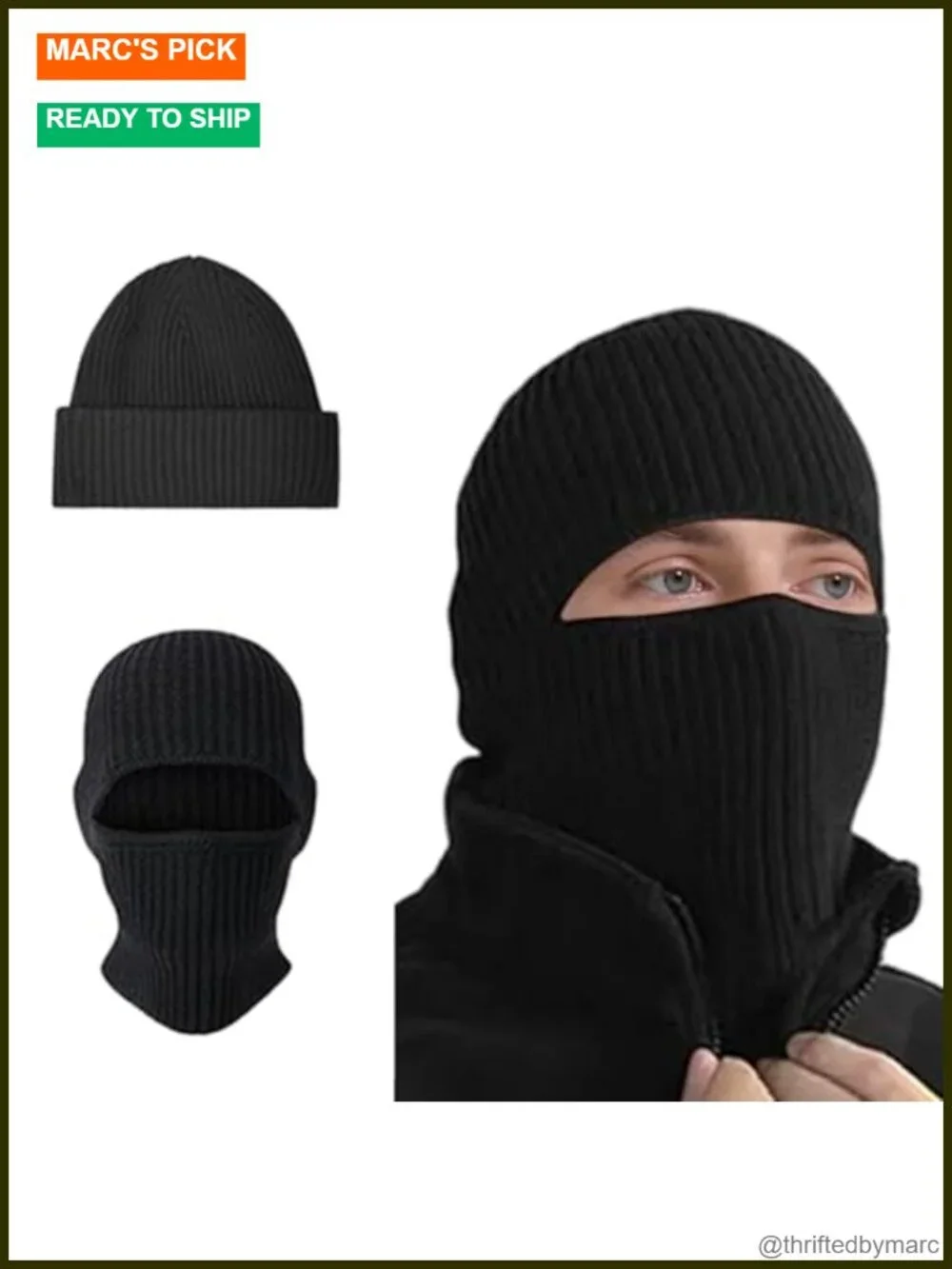 2 in 1 Balaclava Ski Mask Beanie Winter Knit Face Mask Thermal Windproof Unisex